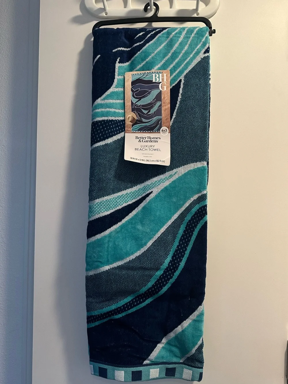 Beach towel-Teal & Navy Wave Design